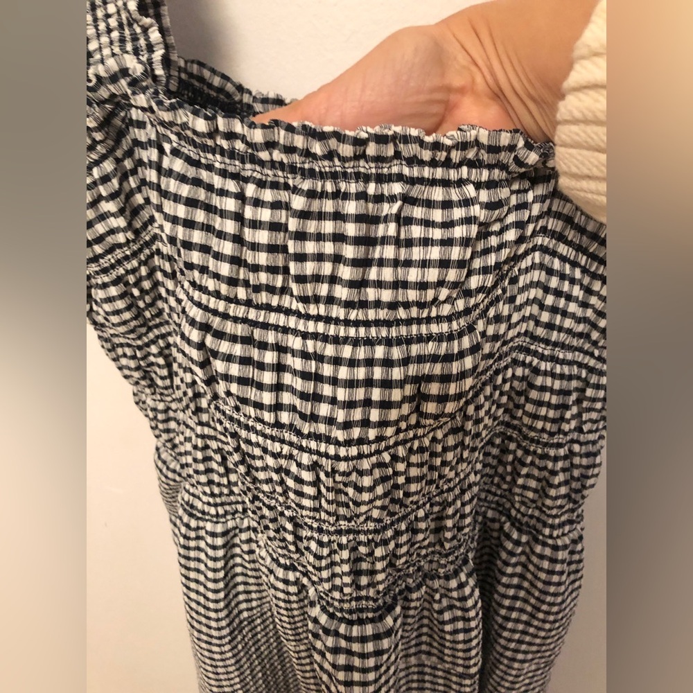 Old Navy Long Navy Blue Gingham Smocked Maxi Dress with Ruffle straps size XL - Picture 5 of 11